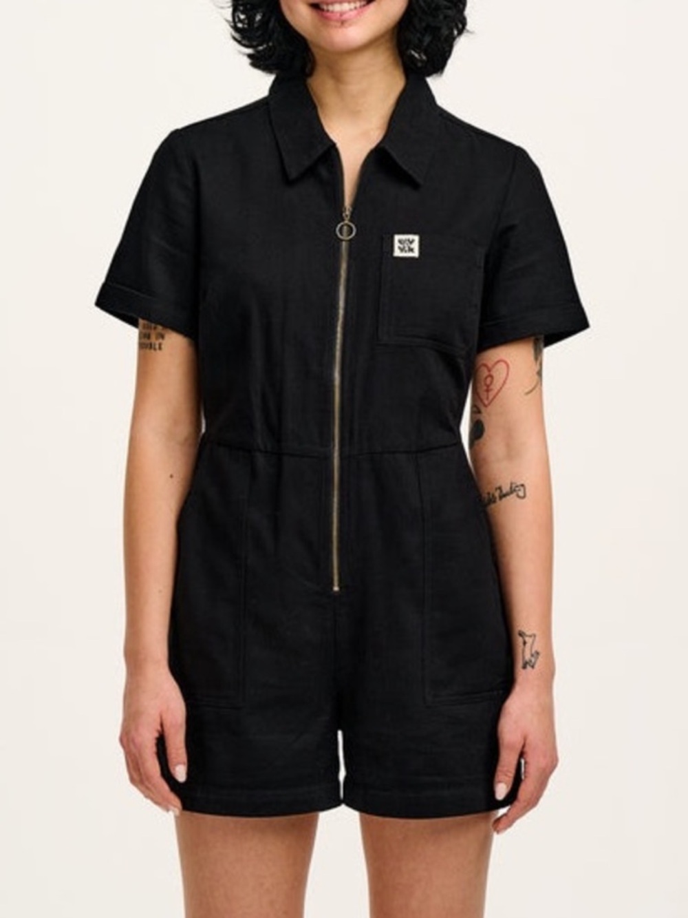 NWT Lucy & Yak Riley Black Short Sleeve Zip Front Jumpsuit